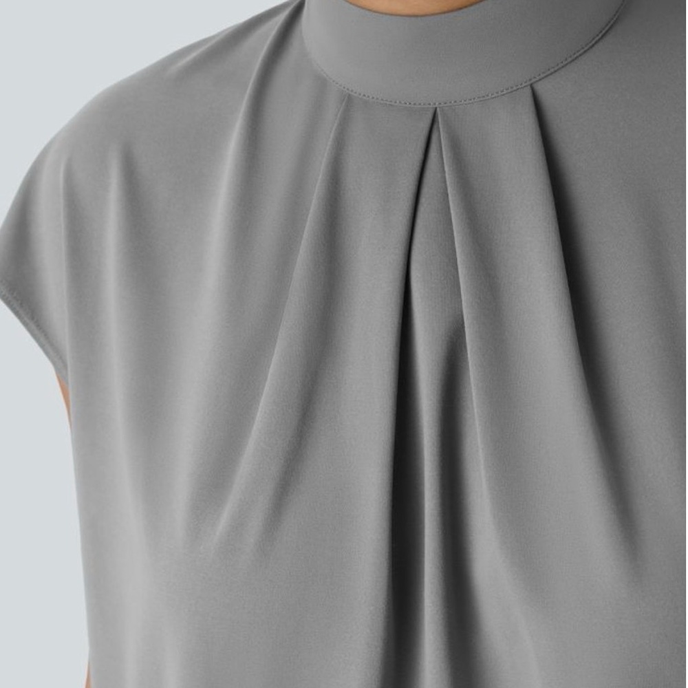 HALARA Women’s Stand Collar Back Cap Sleeve Work Blouse Gray XL - Picture 4 of 13